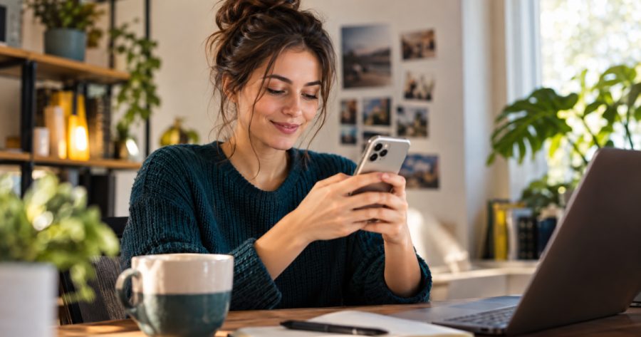 Person tippt auf Smartphone-Bildschirm und bearbeitet ein CapCut Template für ein Video