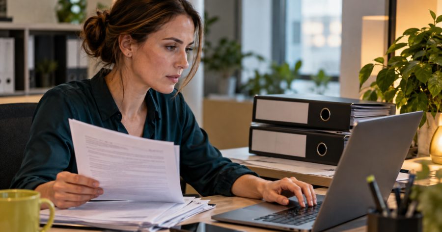 Person tippt vertrauliche Firmendokumente in ChatGPT auf Laptop ein