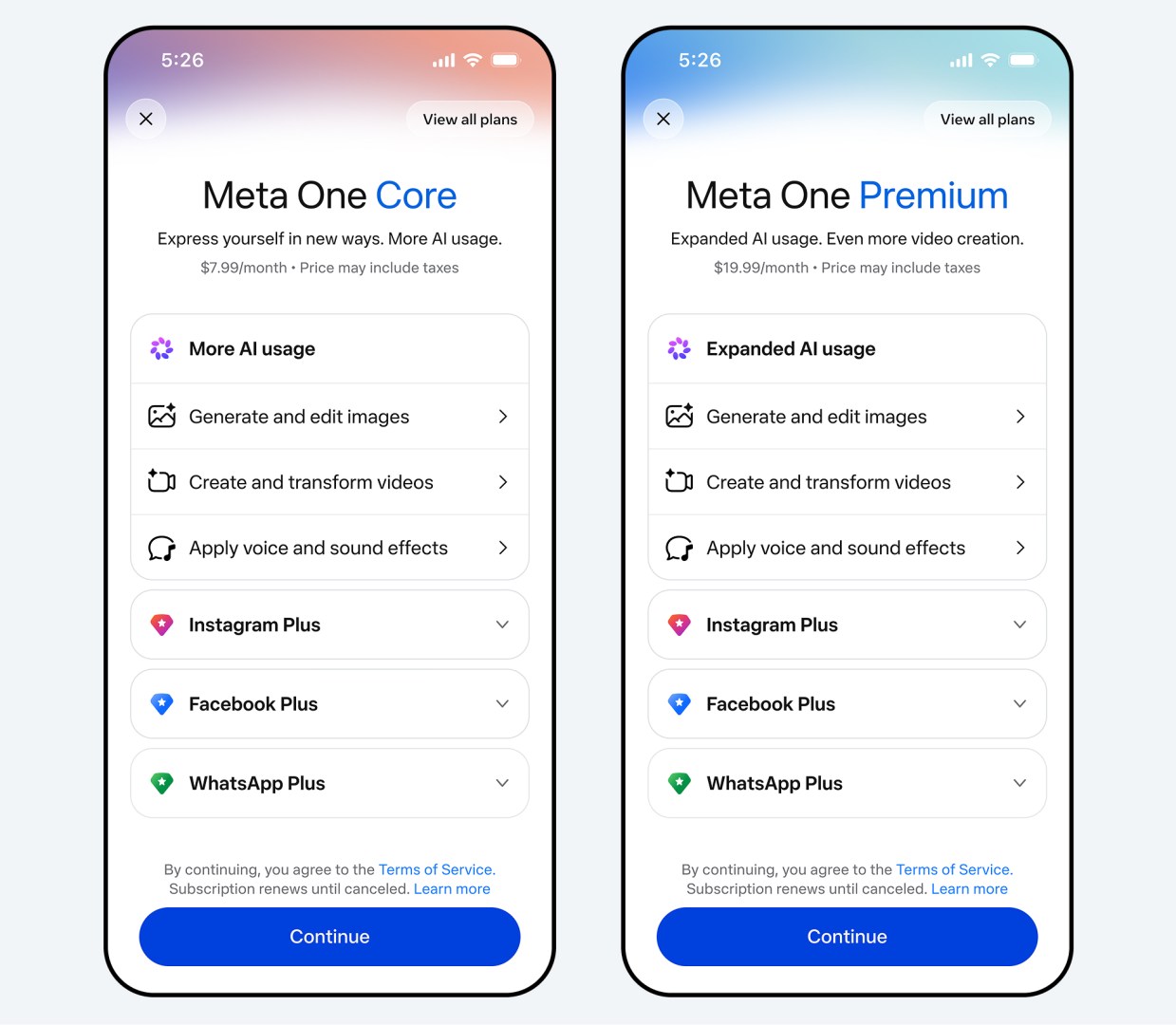 Meta One: die neuen Abo-Pakete Core und Premium in der Übersicht